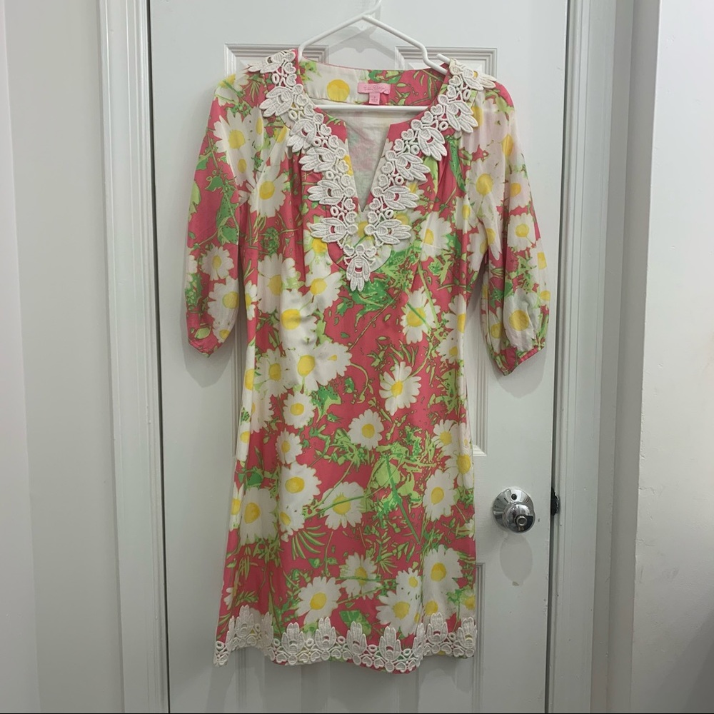 Lilly Pulitzer Pink and White Floral Shift Sz 2